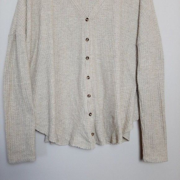 OUT FROM UNDER Beige Waffle Knit Button Down Top - Picture 5 of 11